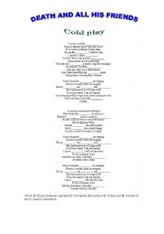 English Worksheet: Song: Death and all his friends, by Cold Play