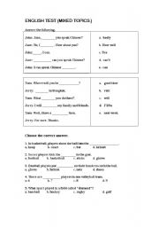 English worksheet: English Test ( mixed )
