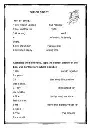 For or since & Past simple or present perfect