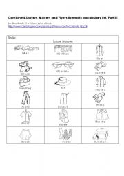 Combined Starters, Movers and Flyers thematic vocabulary list. Part III: Clothes