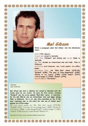 English Worksheet: Write a biography Mel Gibson 1/4