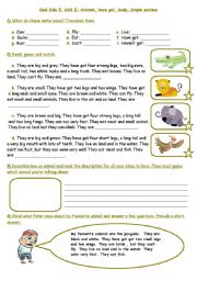 English Worksheet: Animals, have got, body, simple actions