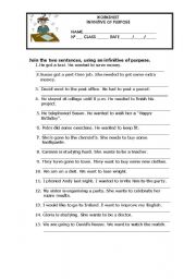 Grammar Worksheet - Infinitive of Purpose