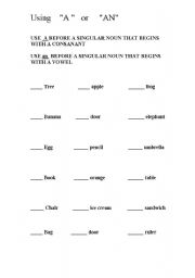 English Worksheet: using a or an