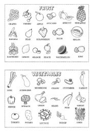 Fruit and vegetable mini-dictionary (B&W)