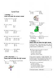 English Worksheet: Level test for elementary students