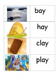 word /picture cards containing ay phonics