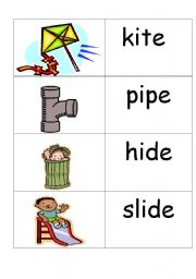 word /picture cards containing i-e phonics