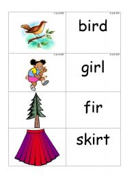 word /picture cards containing ir phonics