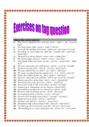 English Worksheet: Exercises on tag question