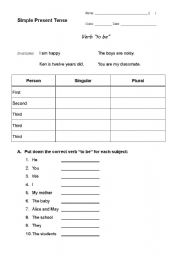 English worksheet: Present Tense WS- 7th grade