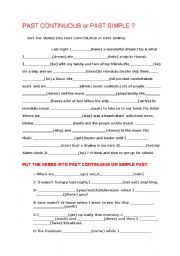 English Worksheet: Past Continuous or  Past Simple