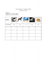 English Worksheet: Third Person S, Present Simple Class Survey