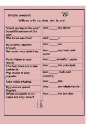 English Worksheet: SO with DO, DOES AND BE