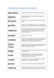 English worksheet: Christmas Vocabulary Words
