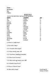 English worksheet: country test