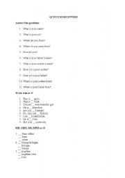 English worksheet: Quiz for Beginner levels