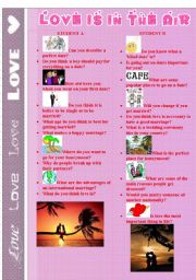 English Worksheet: Love is in the Air (Speaking Practice)