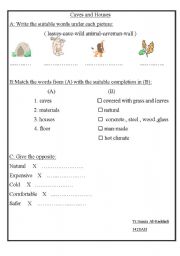 English Worksheet: Worksheet Caves and Houses