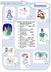English Worksheet: Present Simple or Present Continuous: Snowmen