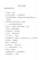 English worksheet: Article practice