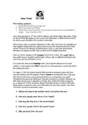 English Worksheet: reading comprehension anna frank