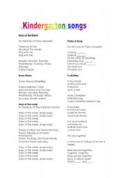 English Worksheet: Kindergarten songs