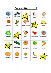 English Worksheet: Fruit and vegetable interview bingo
