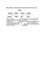 English worksheet:  my family tree