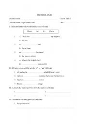 English worksheet: elementary English exam