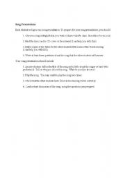 English Worksheet: Song Presentation Requirements