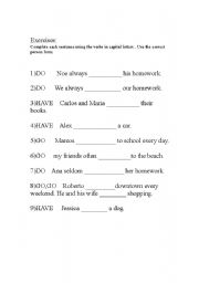 English Worksheet: Have or Has /Go or Goes