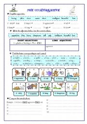 English Worksheet: The comparative (animals) and opposites