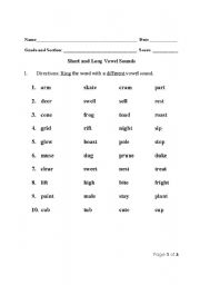 short and long vowel sounds