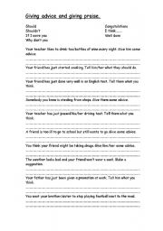 English Worksheet: Giving advice and giving praise