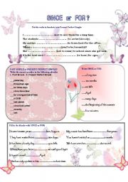 English Worksheet: SINCE -- FOR