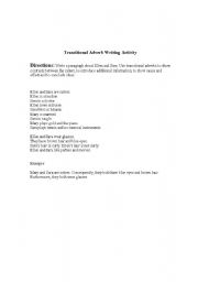 English worksheet: Transitional Adverbs Writing Activity