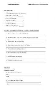 English Worksheet: subject and object questions