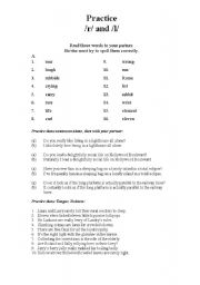 english worksheets pronunciation practice r and l