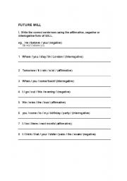 English Worksheet: Future WILL