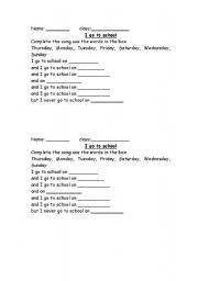 English Worksheet: i go to school song