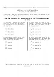 English worksheet: addition and subtraction test
