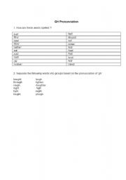 English worksheet: gh pronunciation