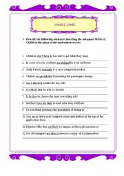 English Worksheet: modal verbs-exercises