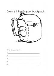 English worksheet: What do you have in your bcakpack??