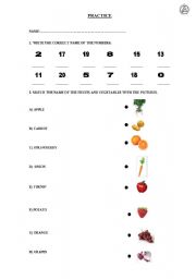 English worksheet: foods and numbers