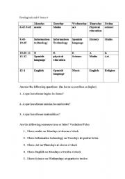 English Worksheet: School timetable reading task