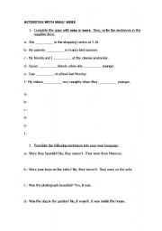 English Worksheet: exercises about the use of was ans were