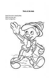 English Worksheet: Parts of the bpdy - Pinocchio