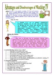 English Worksheet: Advantages and Disadvantages of Watching TV